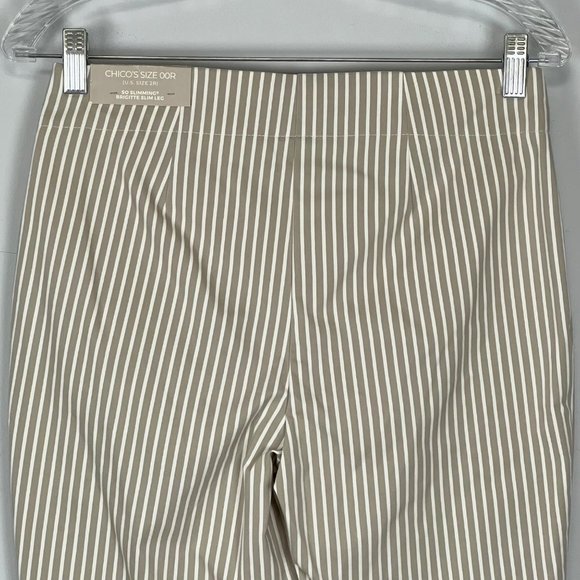 Chicos Womens So Slimming Brigitte Striped Button Ankle Pants Tan Neutral size 2 - Picture 13 of 15